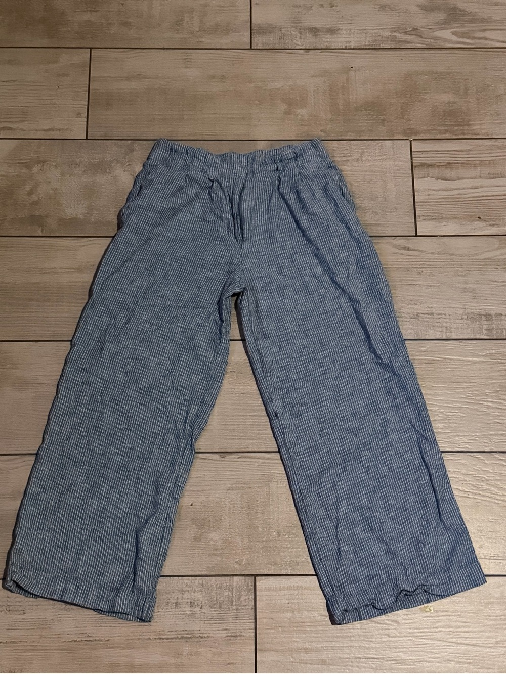 Light Blue Pinstripe Wide-Leg Trousers for Women